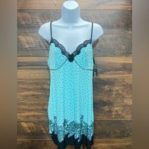 Apt 9 Dress Size Large Blue & Black Polka Dot Lace Dark Coquette Slip